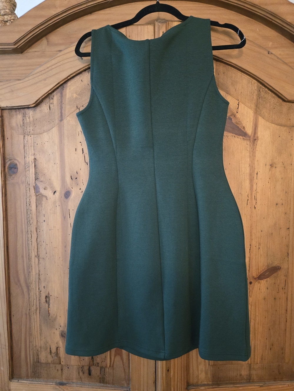 Sleeveless Olive Green Mini Dress with Clean A-Line Silhouette - Picture 4 of 7